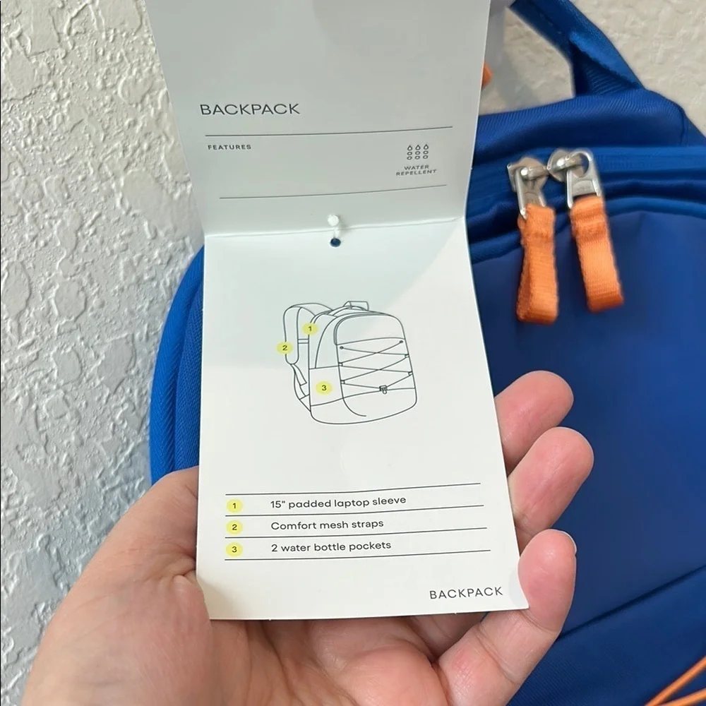 All in Motion Blue and Orange Sporty Backpack with Padded Straps
